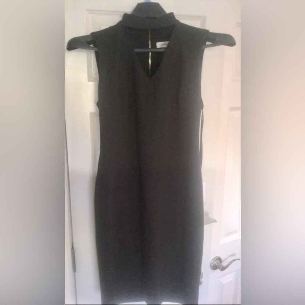 Calvin Klein Black Mock Neck Keyhole Sheath Dress